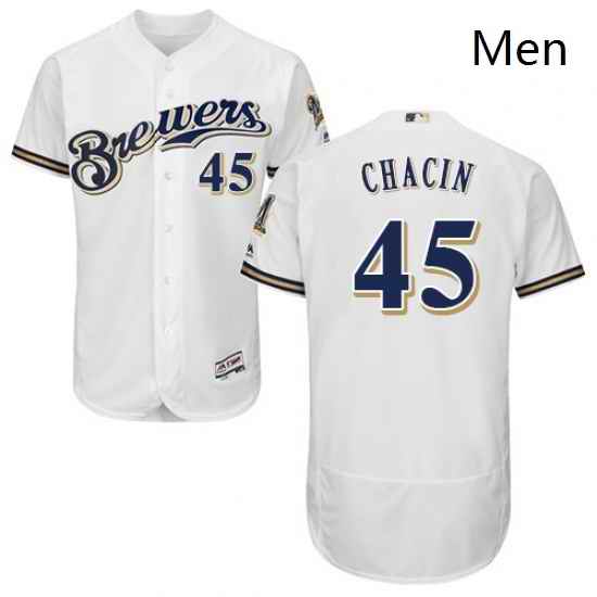 Mens Majestic Milwaukee Brewers 45 Jhoulys Chacin White Home Flex Base Authentic Collection MLB Jersey